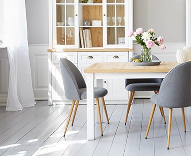 4 x PU Leder Stuhl mit Holzbeinen Esszimmer/Küche/Bar/Büro Weiß 74cm