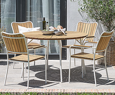 Set di tavolo e sedie  combinate in legno massiccio e metallo bianco