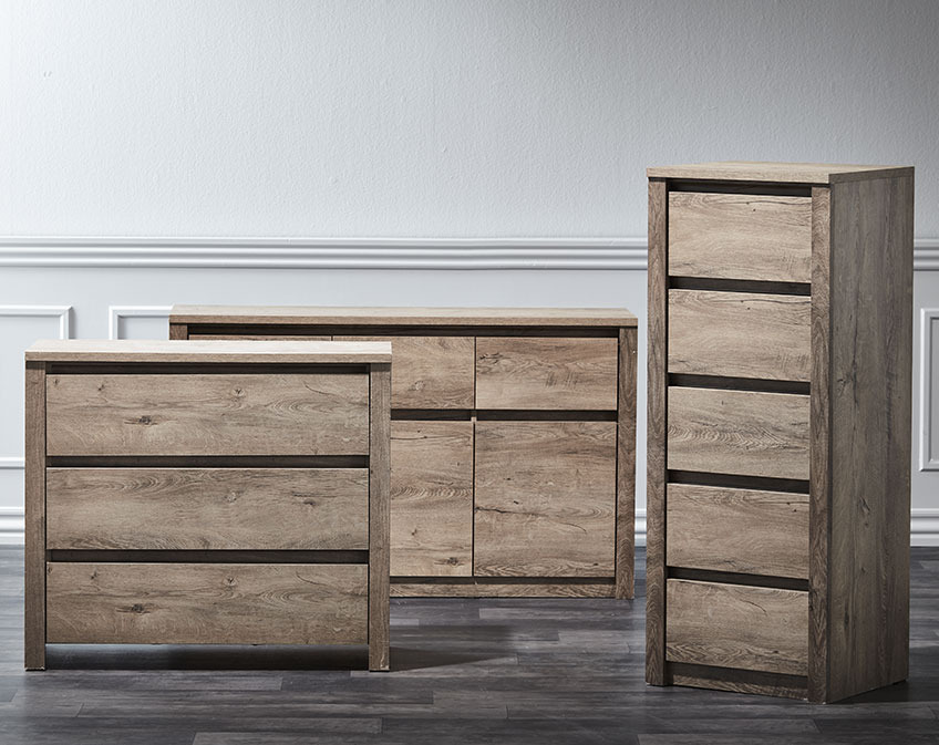 VEDDE is a series of furniture for your home, containing chests of drawers, bed frames, desks and more Two wooden chests of drawers and a sideboard