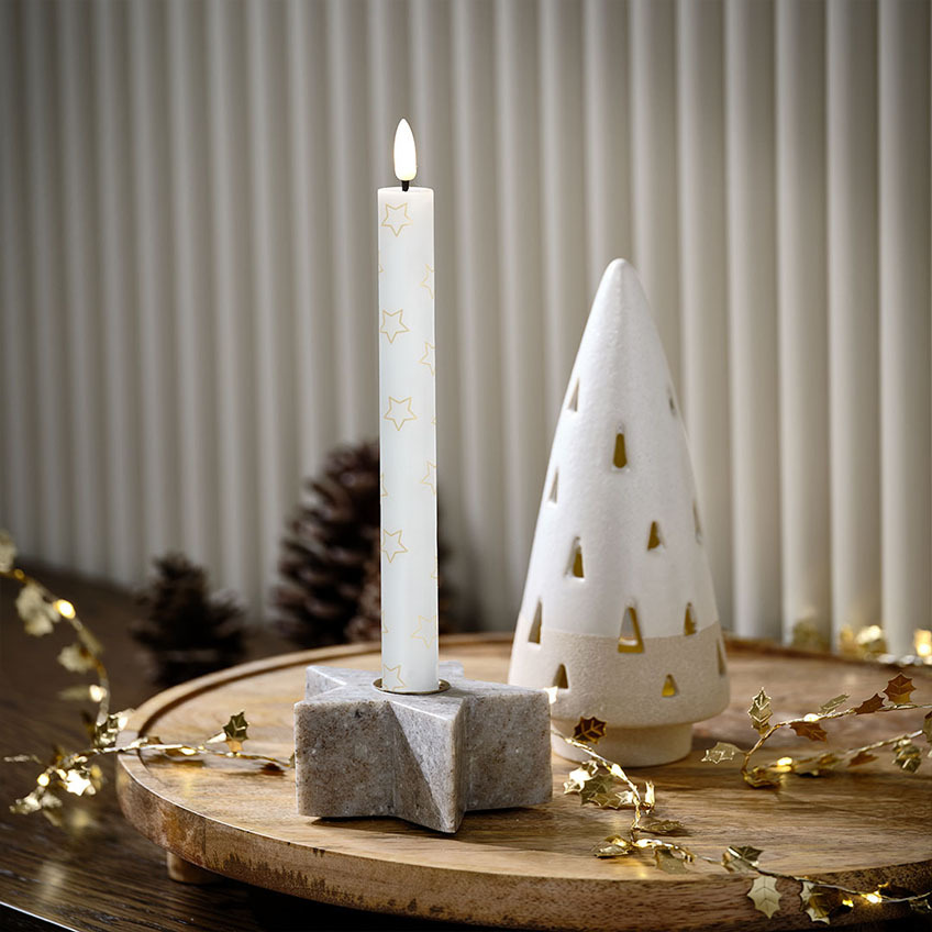 Porte-bougie en forme d'étoile en marbre, bougie LED avec des étoiles et sapin de Noël éclairé à LED