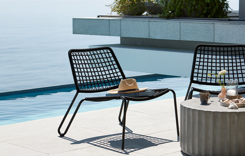 Lounge-Gartenstuhl mit galvanisiertem Stahl und Stoffseilen