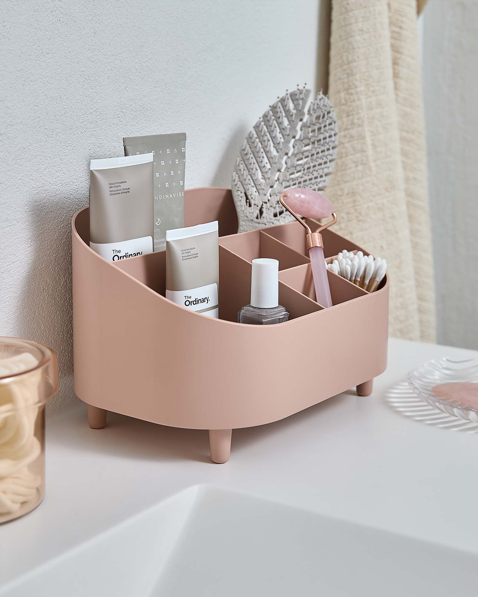 HUSUM Make-up Organizer Kleiner Make-up-Organizer fürs Bad in sanftem Pfirsichrosa