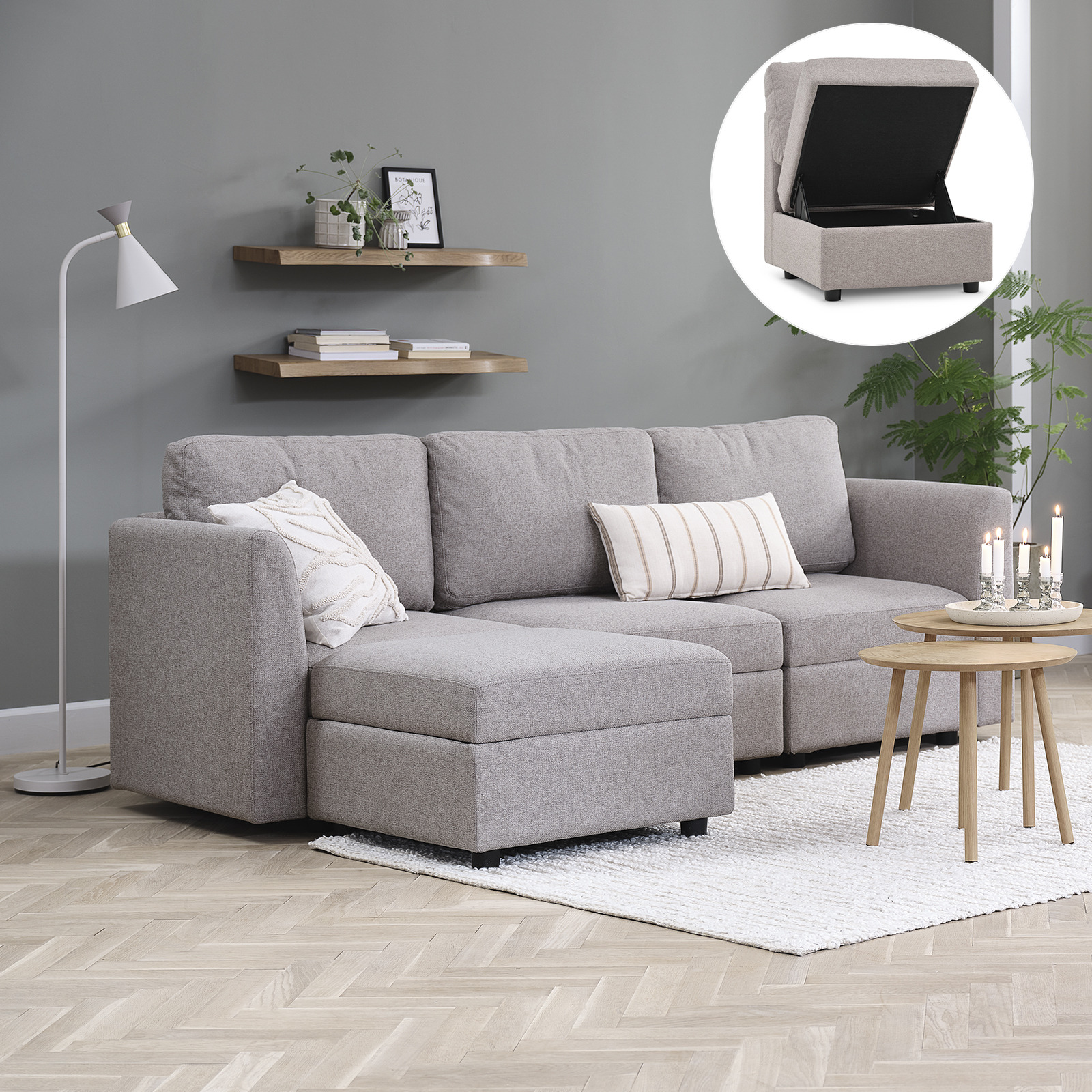 Ce modèle de canapé OKSBY possède un compartiment de rangement Canapé avec rangement dans un salon