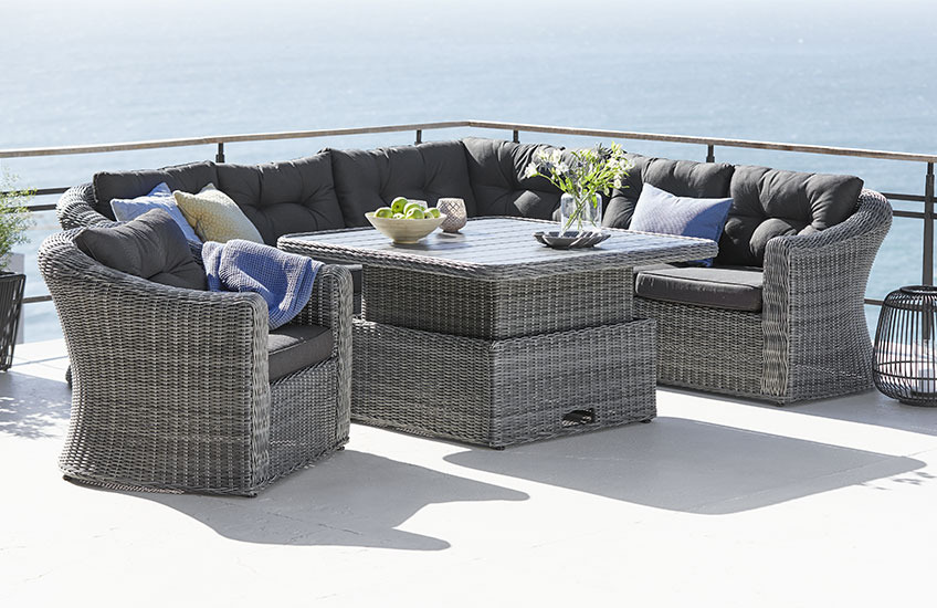 Lounge-Set TAMBOHUSE Graues Lounge-Set mit Ecksofa, Sessel und verstellbarem Tisch