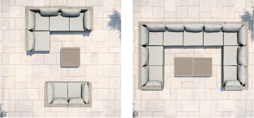 Das modulare Lounge-Set RAVNDRUP bietet endlose Kombinationsmöglichkeiten Modulare Gartenmöbel in verschiedenen Kombinationen
